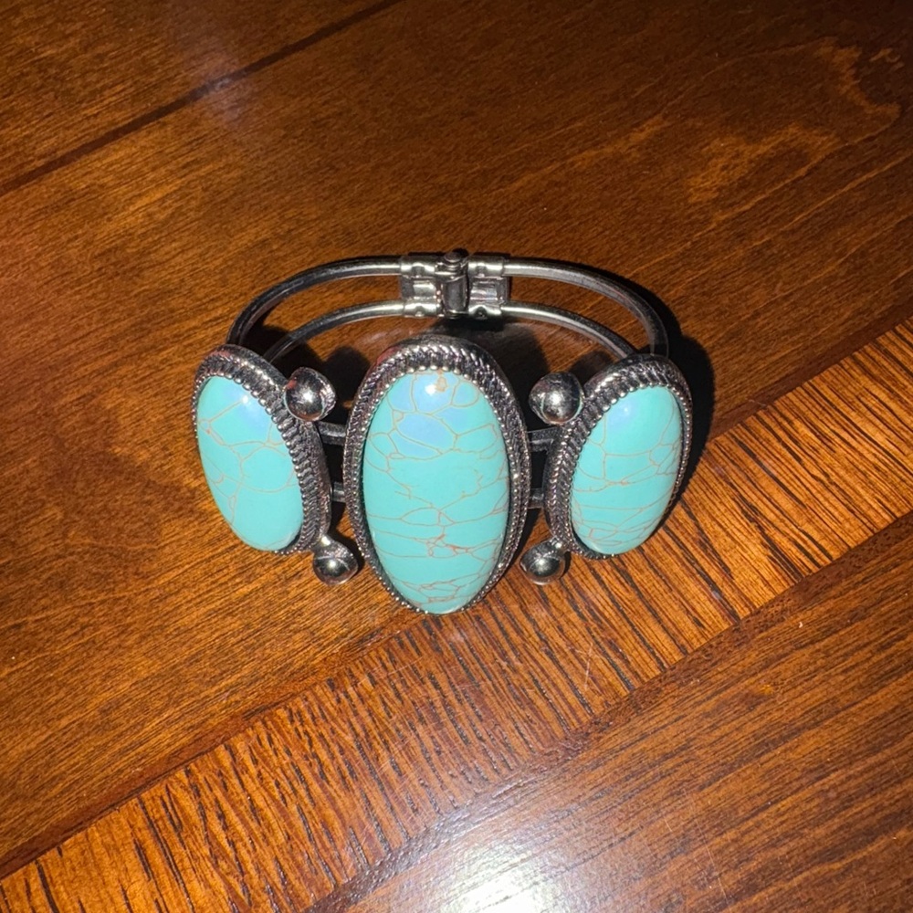 Blue and Silver Cuff Bracelet with Oval Stones